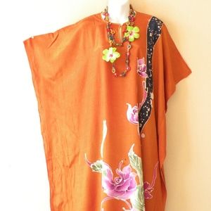 Batik Floral Rayon Plus Dolman Maxi Caftan Dress